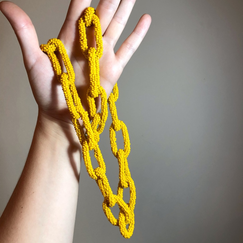 Handmade Yellow Beaded Chain Necklace
